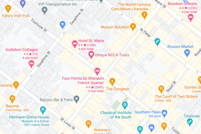 Map to our starting location 815 Toulouse St. New Orleans, LA 70112-3421